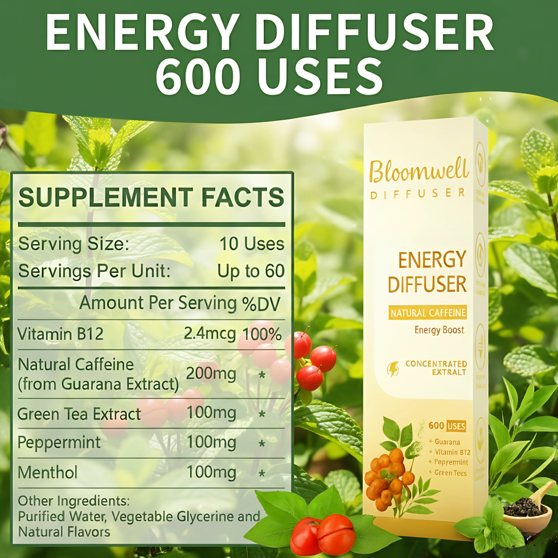 BloomWell Vital Energy Diffuser – 600 Pure Herbal Breaths